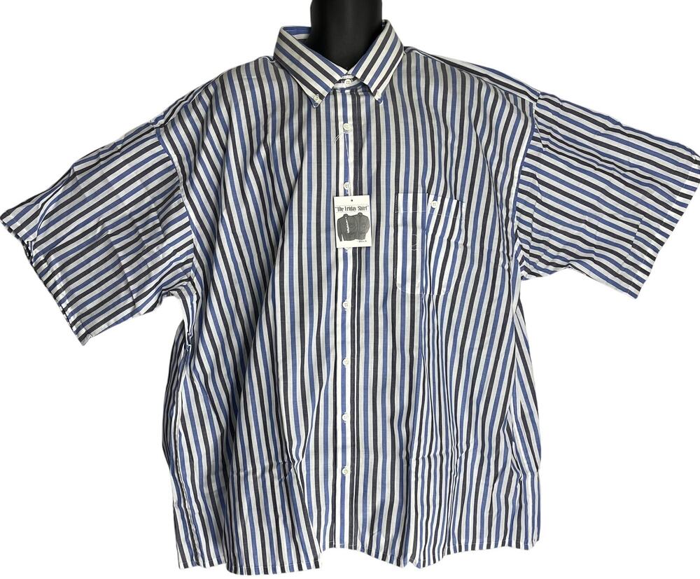 Boulevard For Big Man Mens Shirt Size 20 1/2 Blue White Striped Short Sleeves